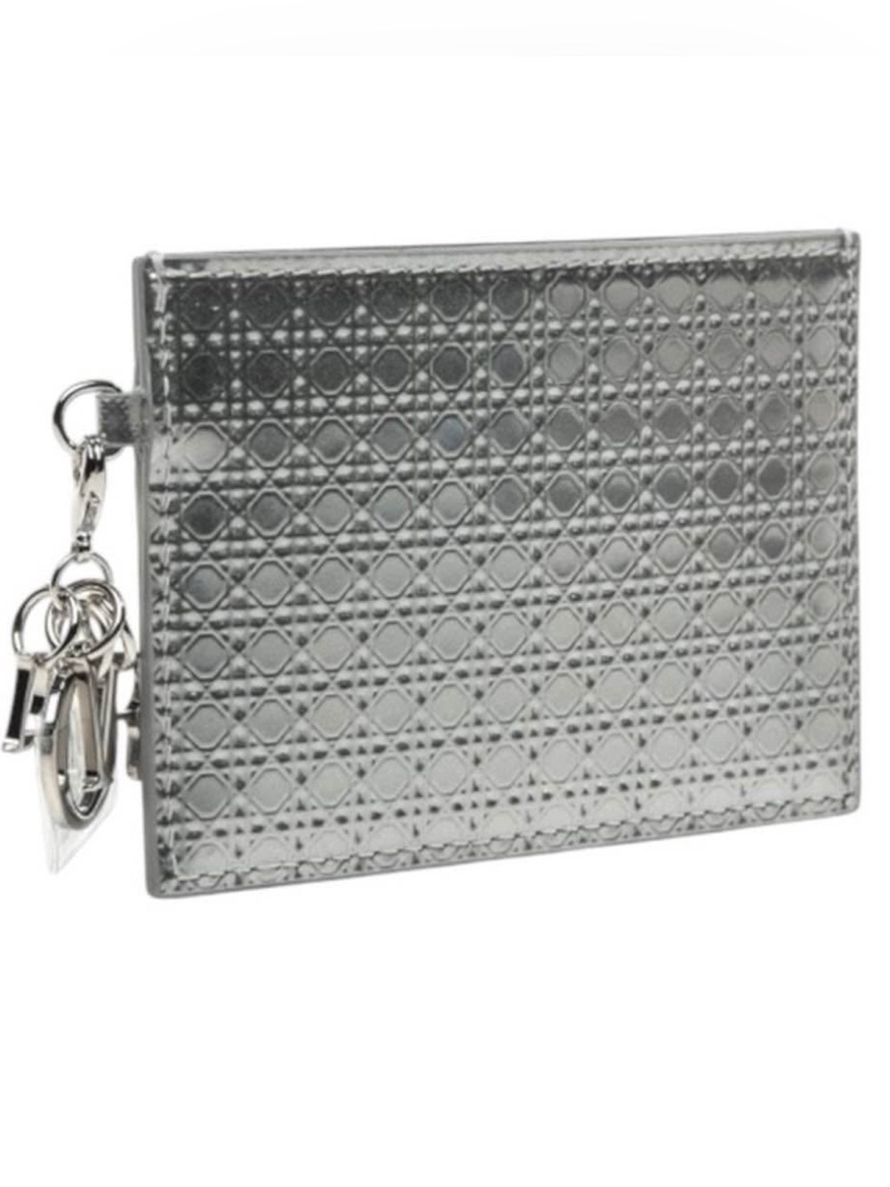 Authentic Dior Silver Metallic Leather Card Holder